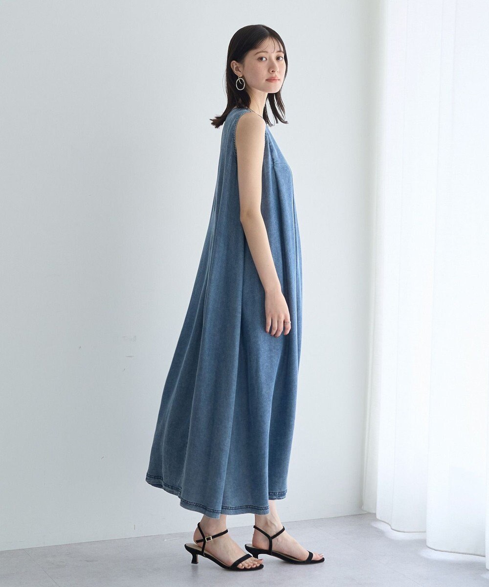 YECCA VECCA バイオ加工ヴィンテージデニムタックワンピース 