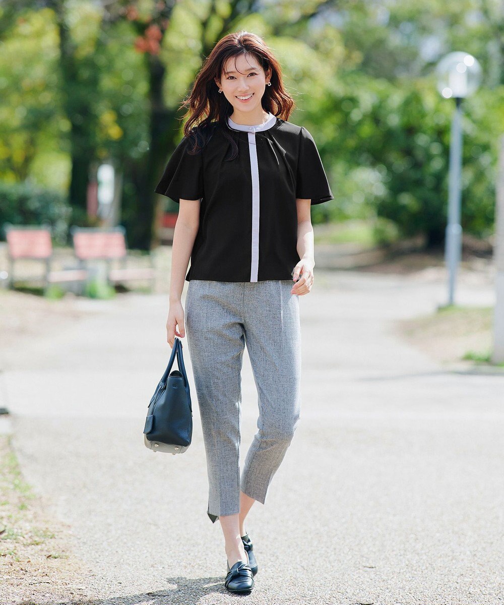 Tiaclasse L 【新色追加・洗える】フロントタック配色ブラウス 