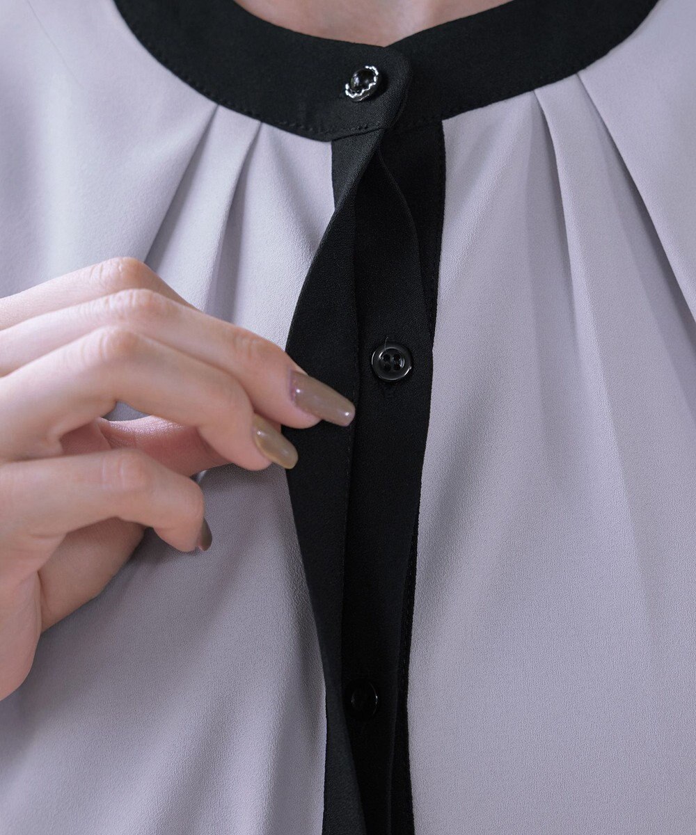 Tiaclasse L 【新色追加・洗える】フロントタック配色ブラウス 