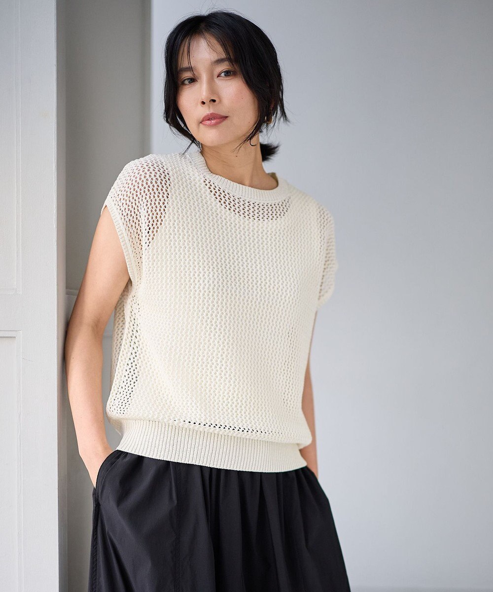 ANY フレンチスリーブメッシュニット 