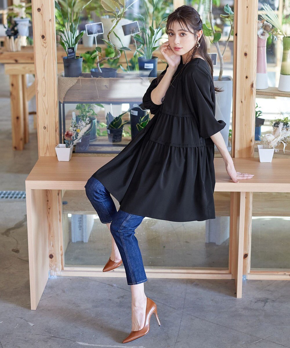 Tiaclasse L 【洗える】ティアードチュニックブラウス 