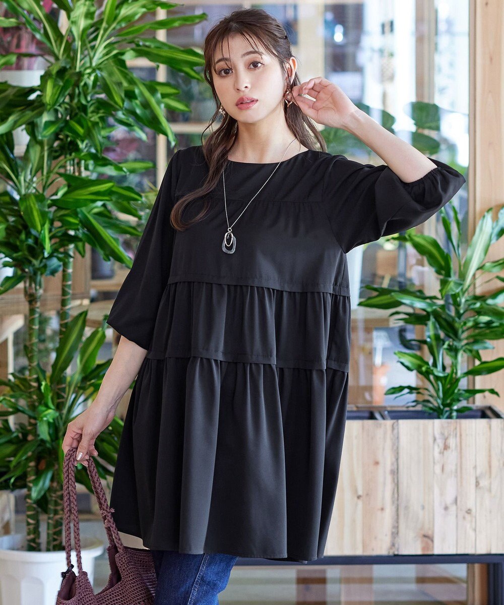 Tiaclasse L 【洗える】ティアードチュニックブラウス 