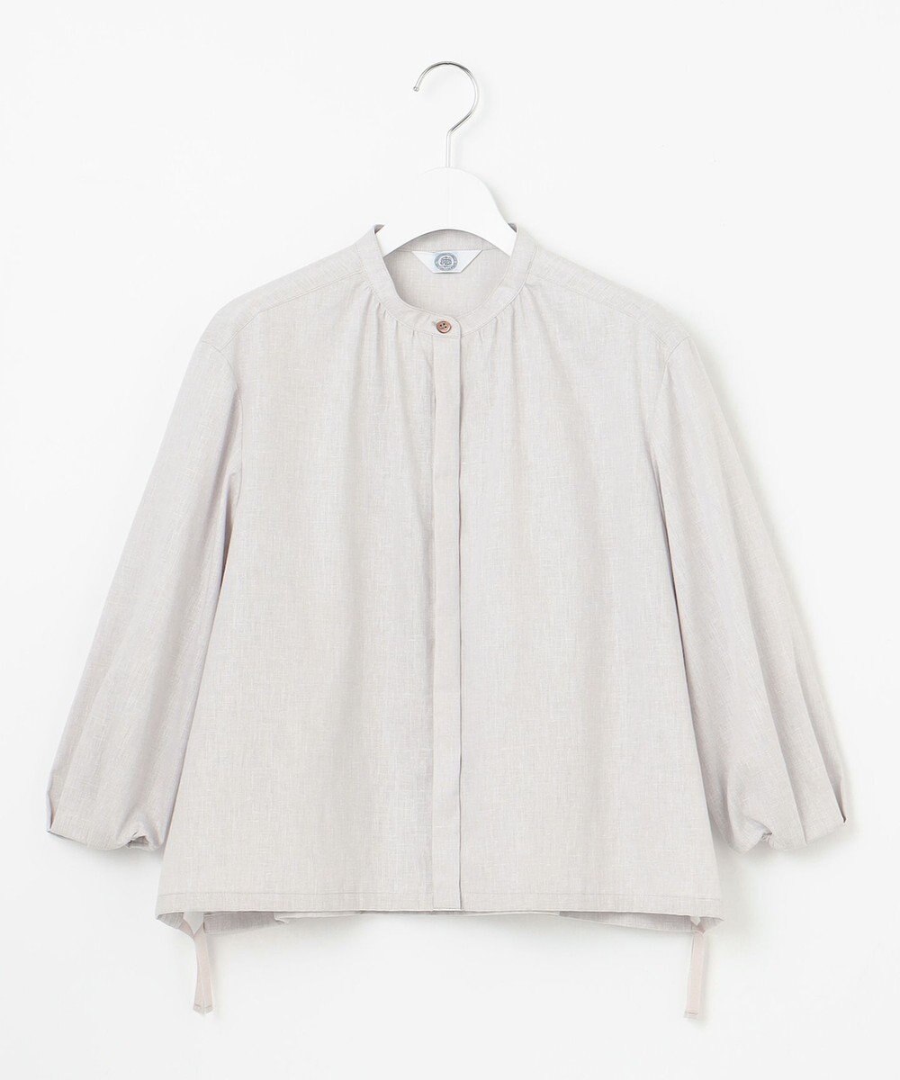 J.PRESS LADIES 【洗える・接触冷感・吸水速乾】麻SOLID バンドカラー シャツ ブラウス 