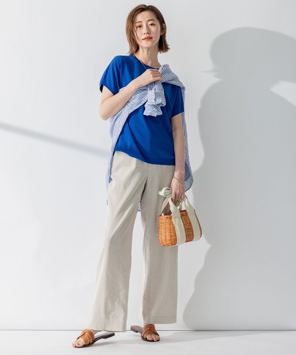 23区 【洗える】リネンレーヨンストレッチ ワイド パンツ 