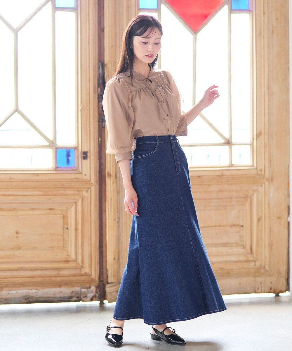 Feroux 袖チュールリボンスキッパー ブラウス 