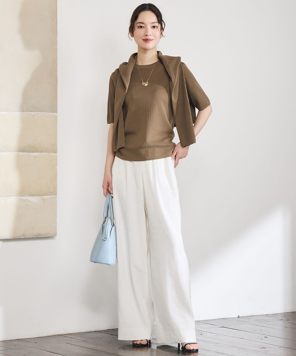 自由区 L 【SHIHOさん着用・セットアップ対応】リネンストレッチワイド パンツ 