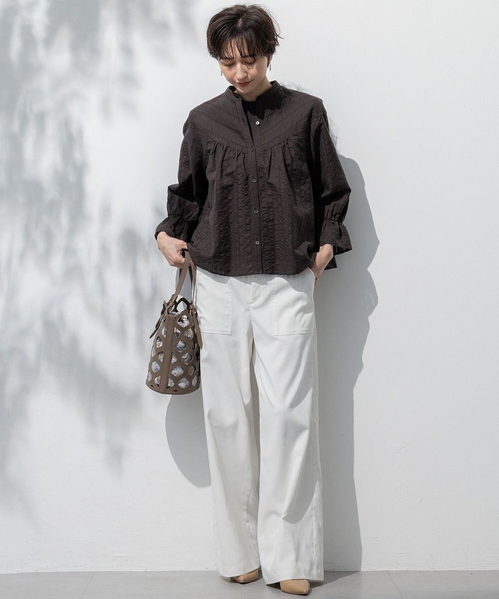 23区 L 【洗える】カラミ ストライプ  切り替え ブラウス 