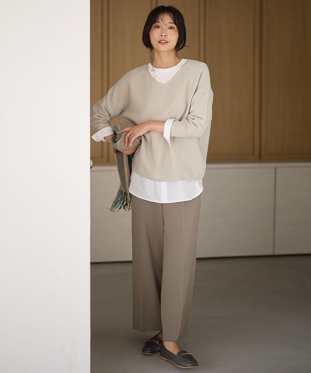 ANY 【洗濯機可】Ｖネックラメガーターニット 