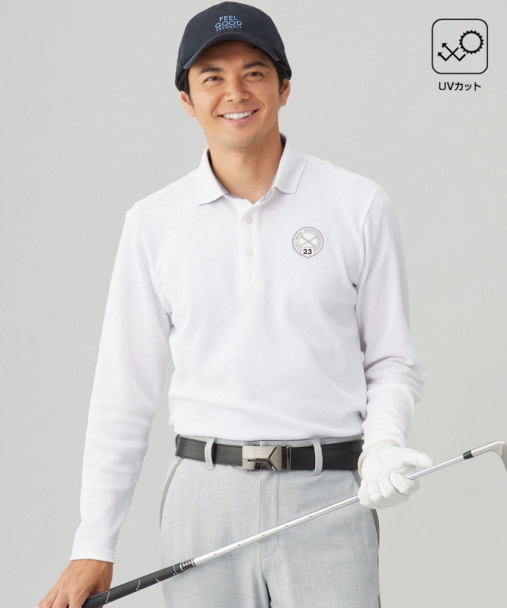 23区GOLF 【MEN】【UVカット】ハニカムカノコ長袖ポロシャツ ホワイト系