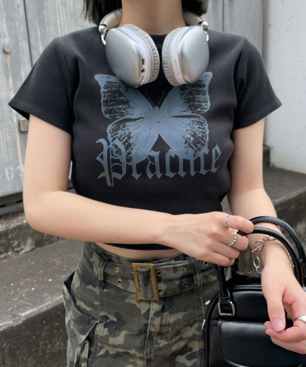 WEGO バタフライプリントリブT 