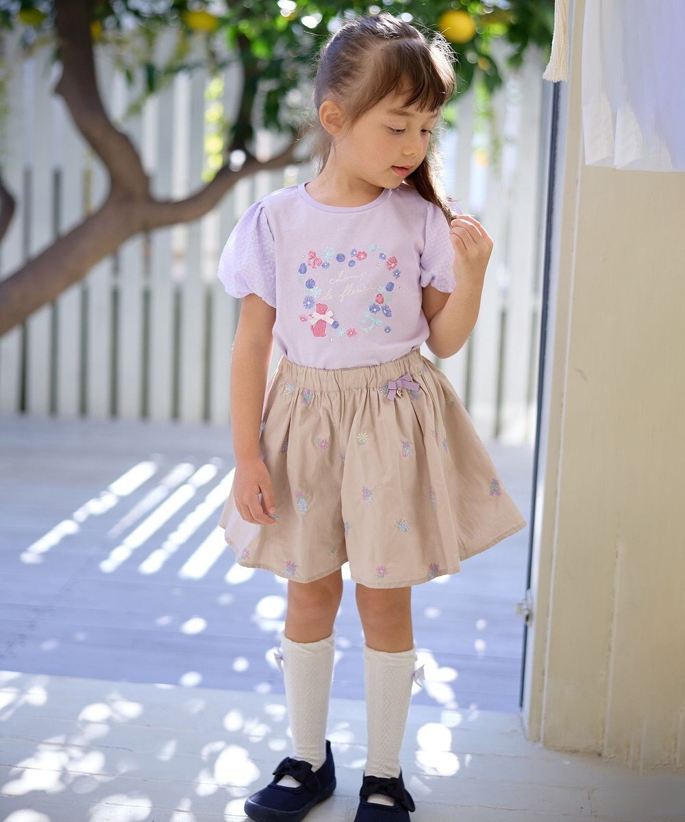 ANY KIDS フラワー 刺繍 Tシャツ 