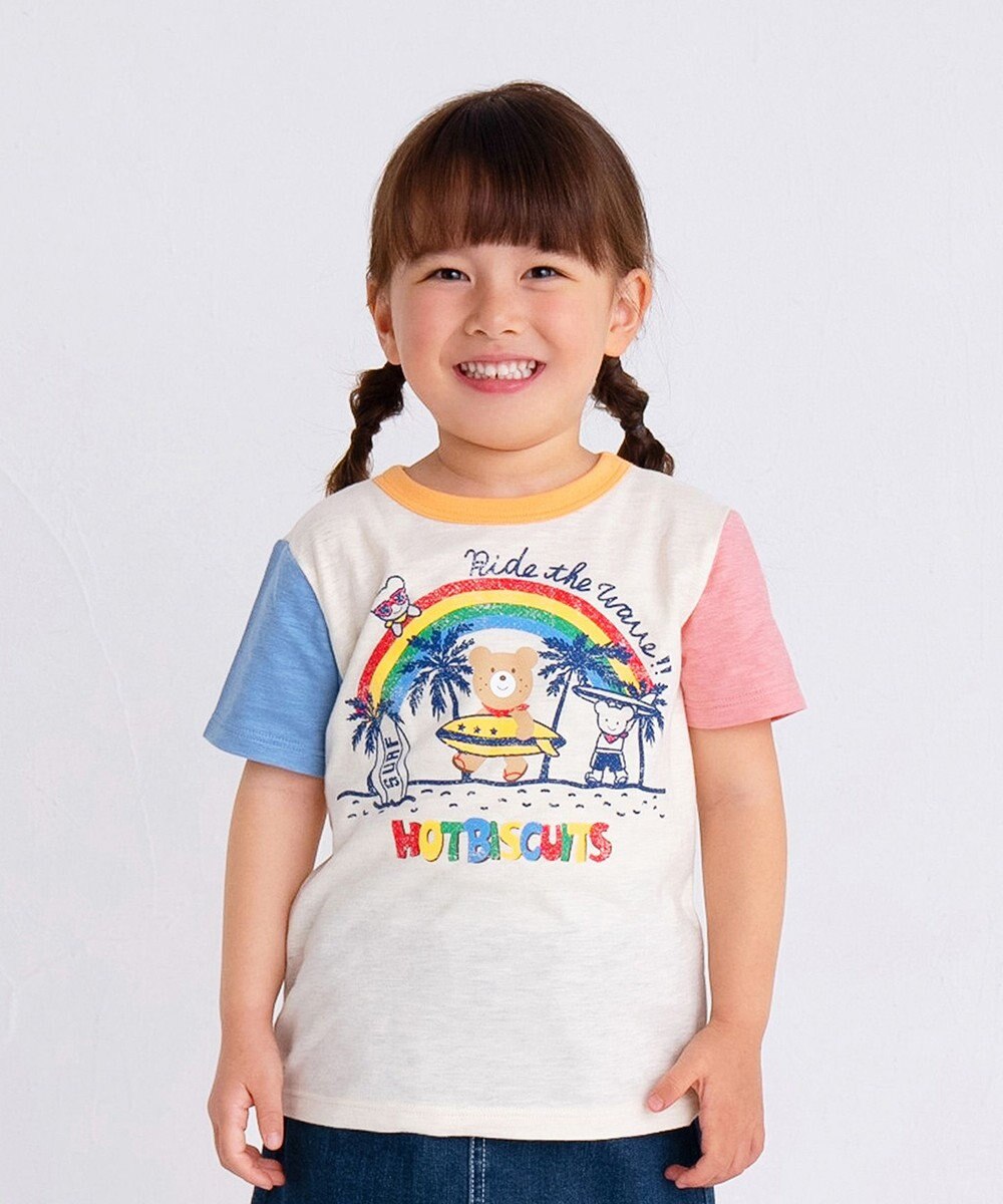 MIKI HOUSE HOT BISCUITS 【80-120cm】 サーフ柄 スラブ天竺 半袖Tシャツ 