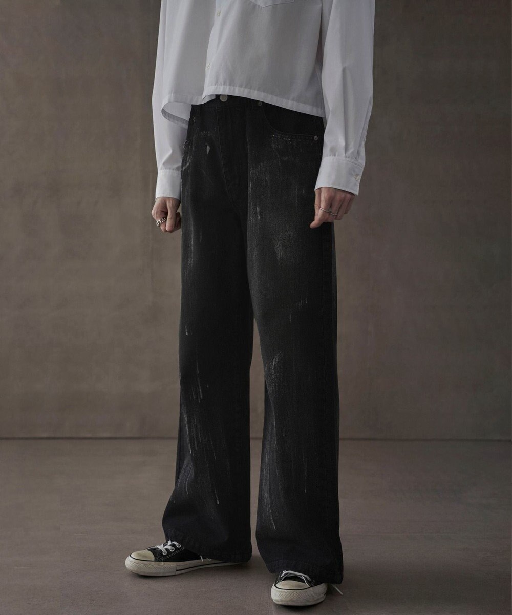 WEGO シルバープリントバギーフレアデニム 