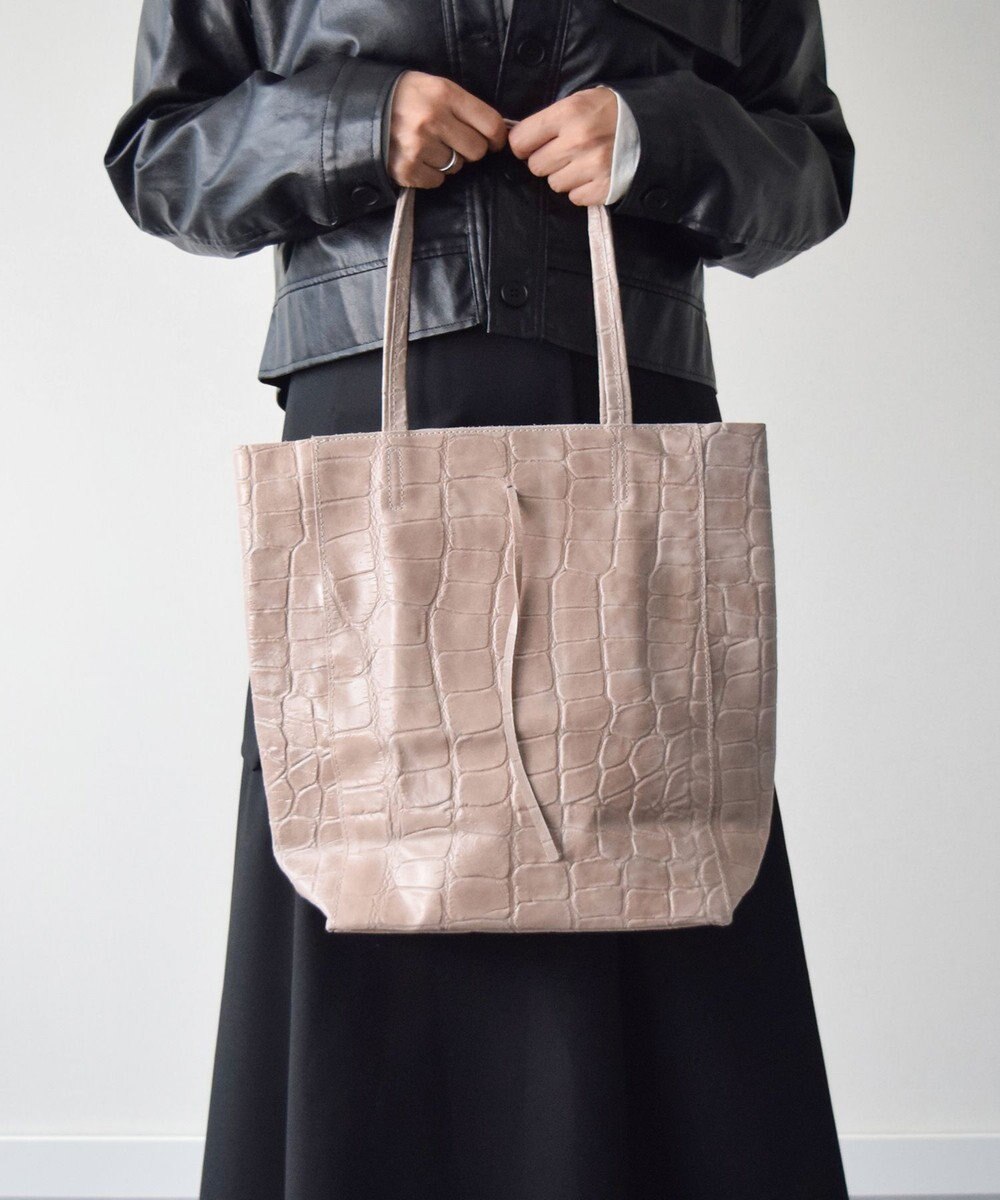 INTER-CHAUSSURES 【ANDREA CARDONE ITALI】ファスナー付き型押しレザートートバッグ 