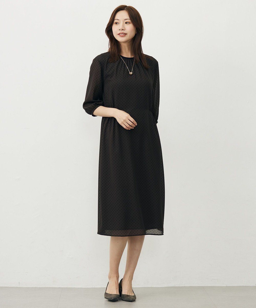 J.PRESS LADIES L 【洗える】ドットフロッキープリント ワンピース 