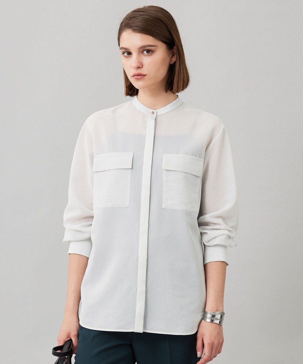 ICB 【洗える】シアーボイル バンドカラーシャツ 