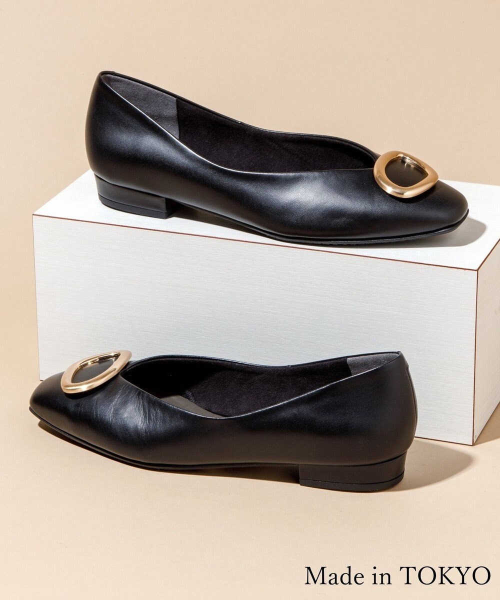 Dominic3 デザインバックル ローヒール レザーパンプス 