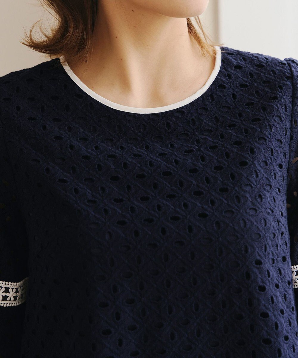 Tiaclasse 【小倉優子さん着用・洗える】パンチングレース配色チュニック 