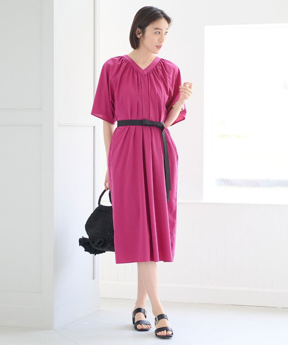 自由区 【WEB限定・洗える・XSサイズあり】ライトギャザーフレアスリーブ ワンピース 