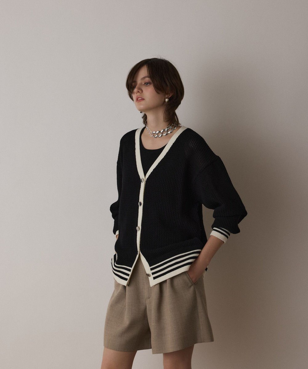 GRACE CONTINENTAL メッシュラインニットカーディガン 