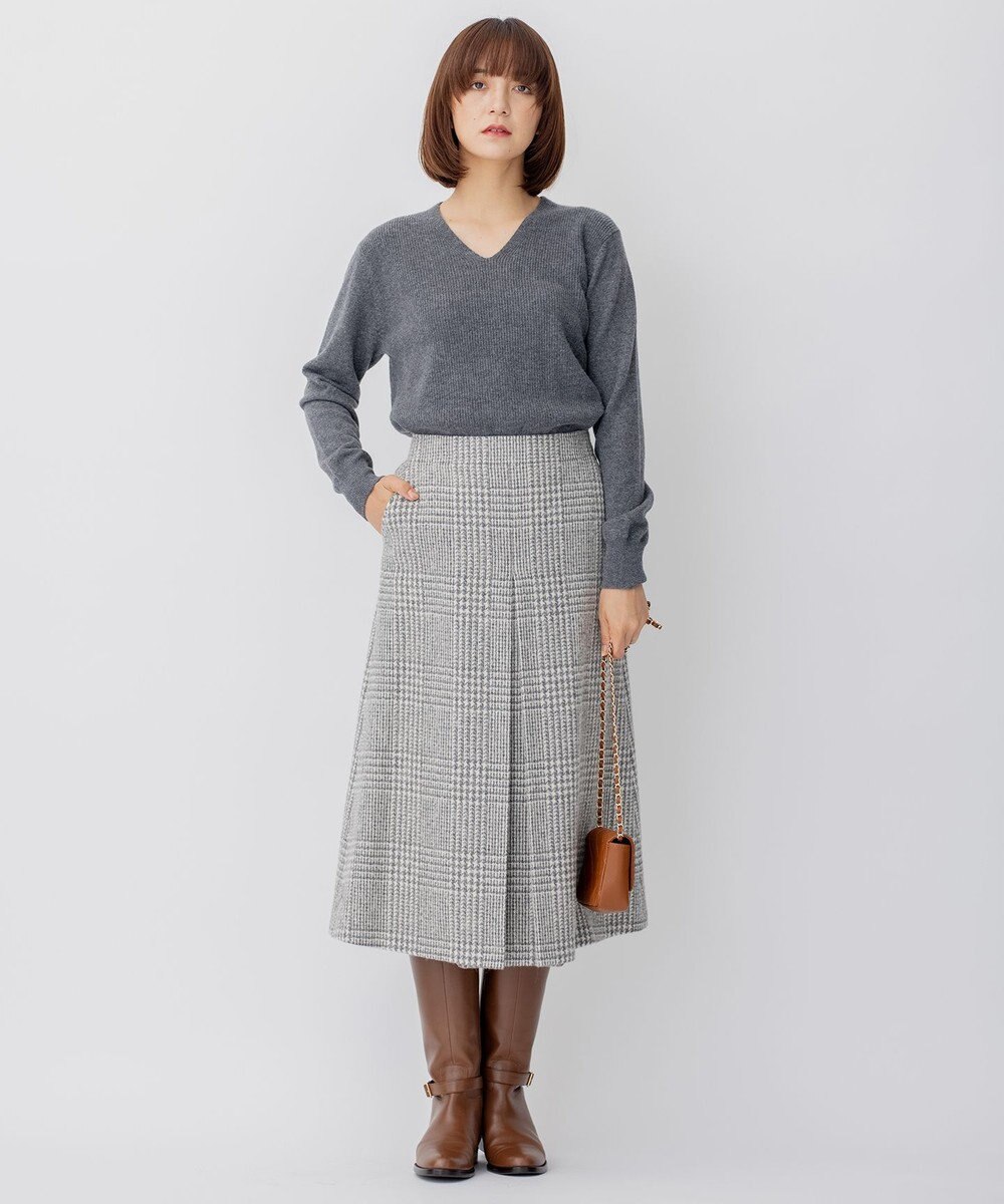 23区 ツイードチェック フロントタックAラインスカート 