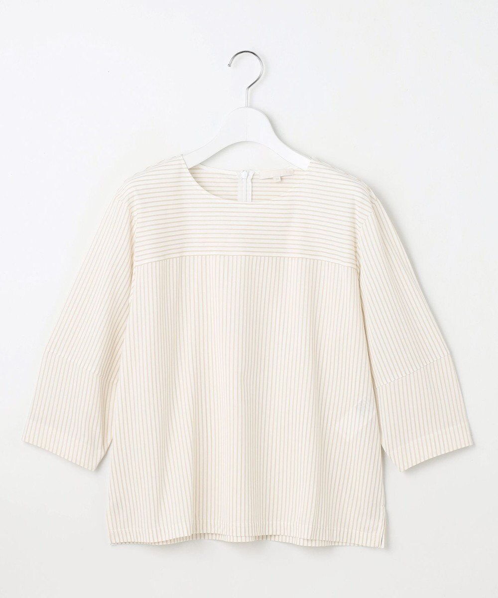 自由区 L 【接触冷感・UVカット・洗える】ストライプコットンハイゲージフォルムスリーブ カットソー 