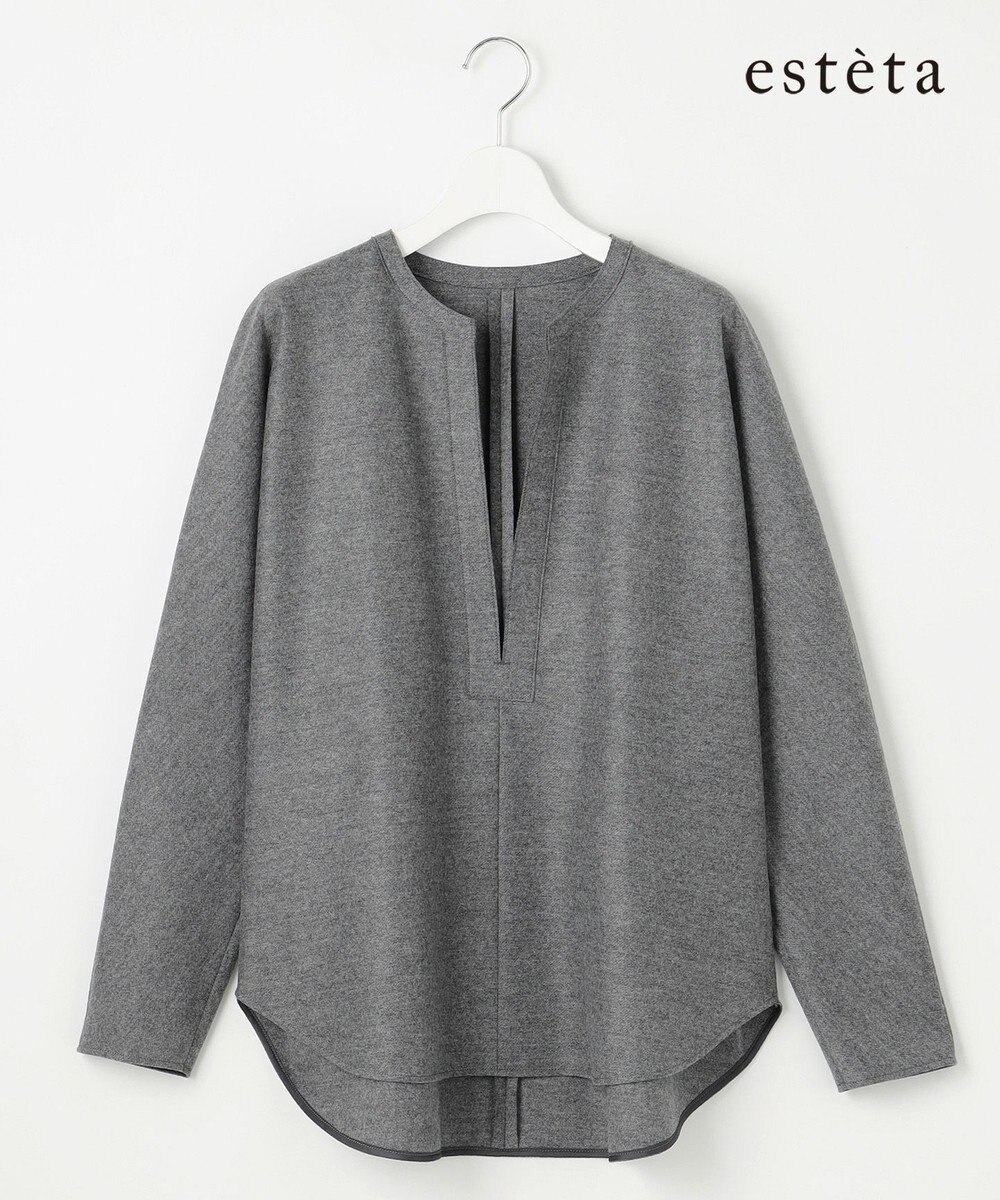 23区 【エステータ】ウールツイルジャージー スリットネック ブラウス 