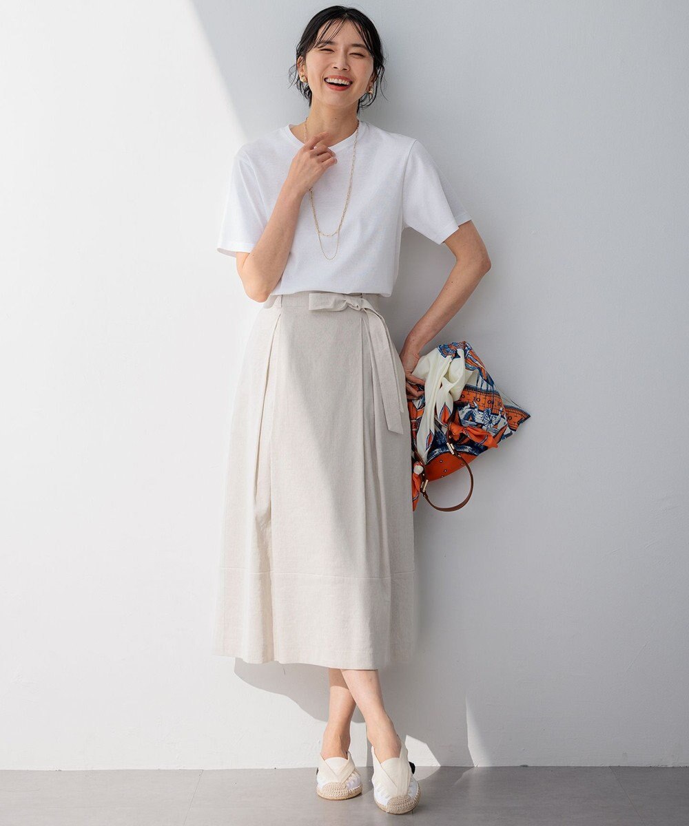 23区 【洗える】リネンレーヨンストレッチ タック スカート 