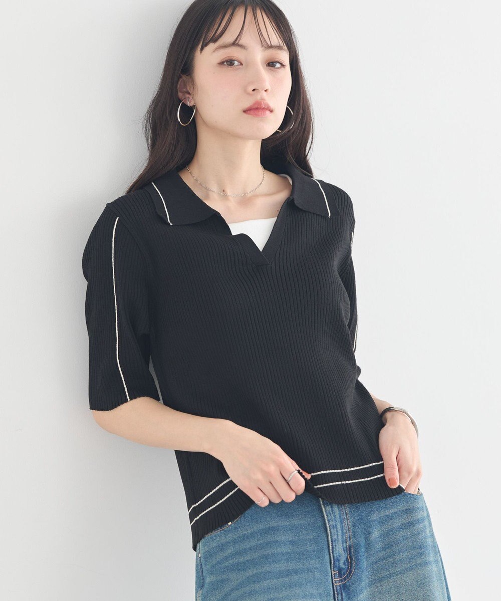 earth music&ecology 【予約】ラインカラーポロニット 