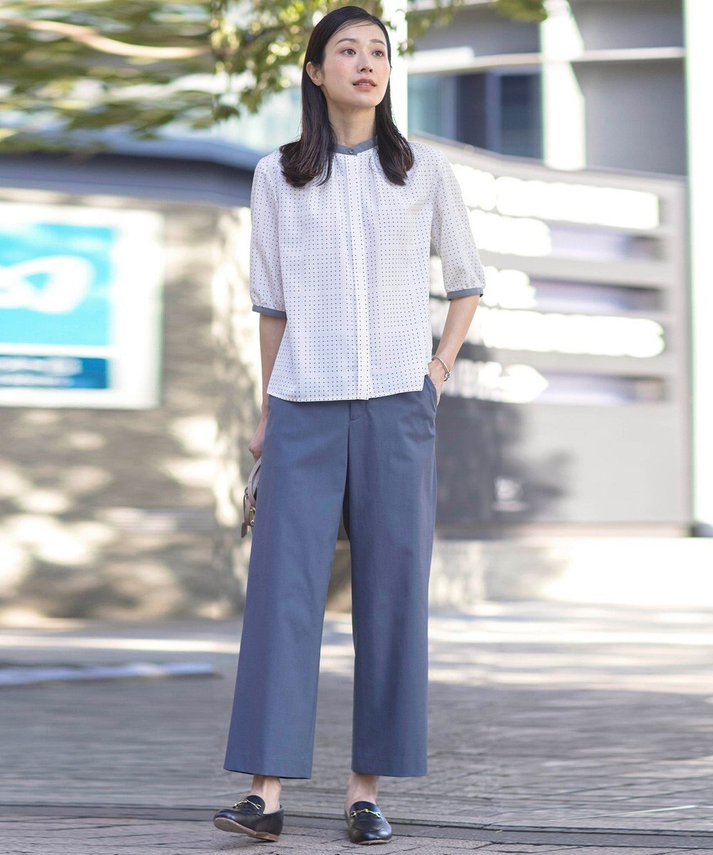 J.PRESS LADIES 【着丈が選べる・セットアップ対応・洗える・撥水・防汚】コットンFITTYシャーク ワイド アンクル パンツ 