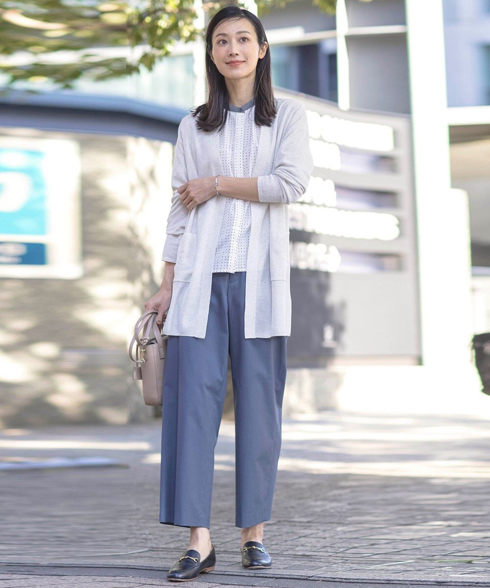 J.PRESS LADIES 【着丈が選べる・セットアップ対応・洗える・撥水・防汚】コットンFITTYシャーク ワイド アンクル パンツ 