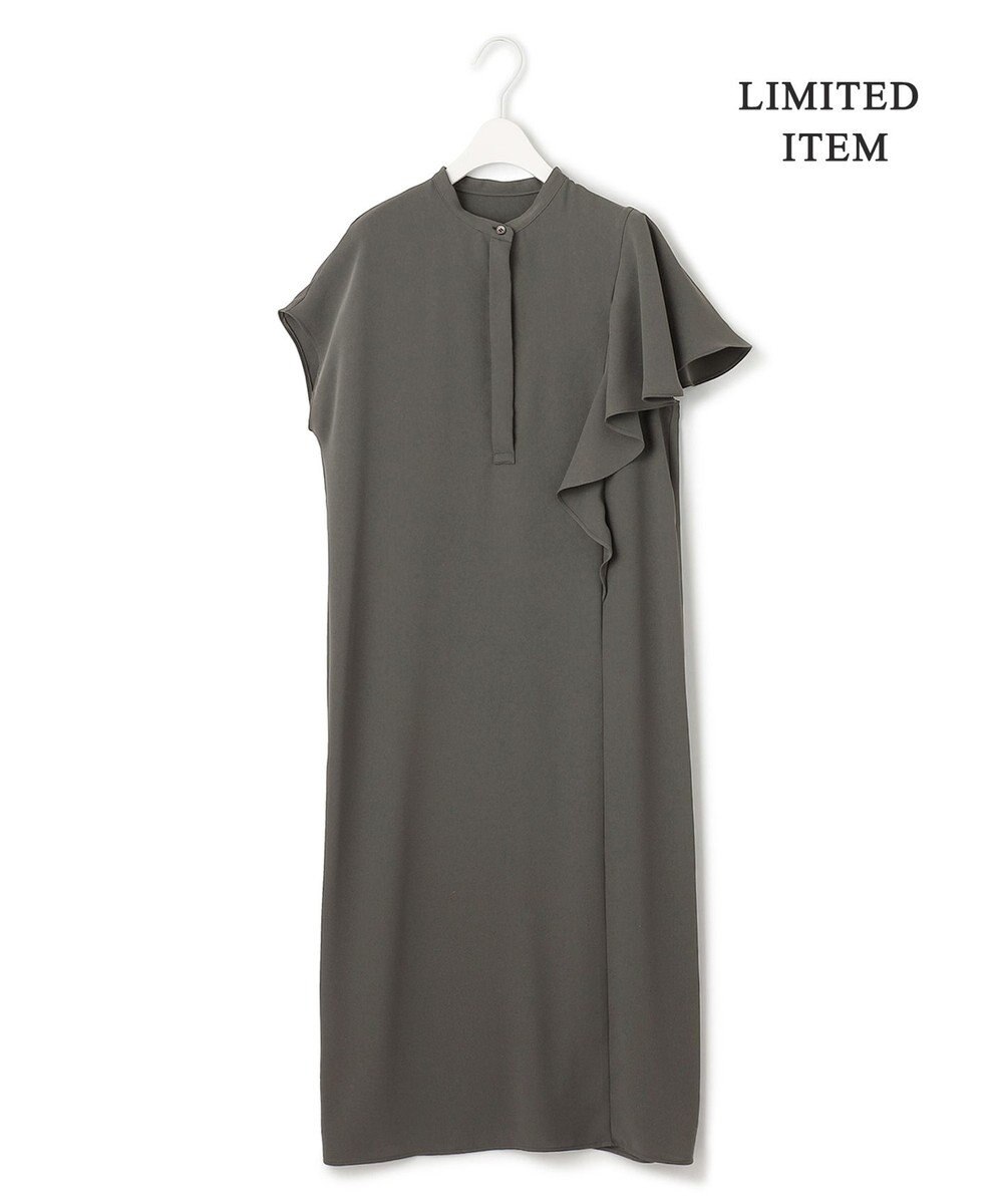 ICB 【接触冷感・UVケア・防シワ・洗える】エステルダブルクロス ラッフルスリーブワンピース 