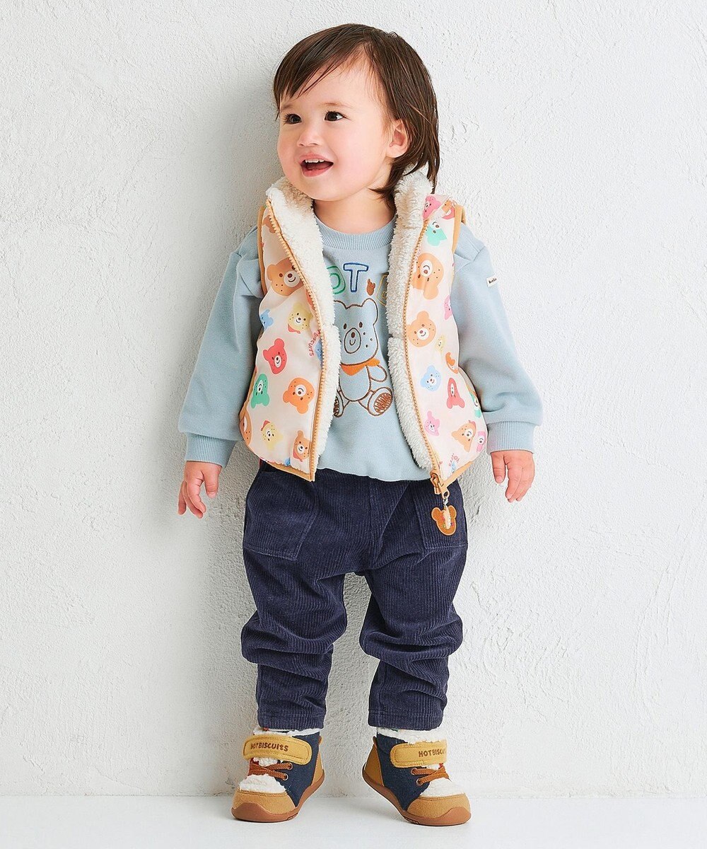 MIKI HOUSE HOT BISCUITS 【80-120cm】 カラフルビーンズ 裏ボアフリース リバーシブル総柄ベスト 