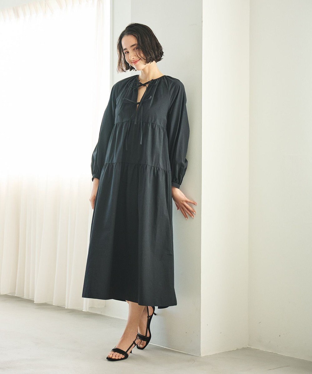 #Newans 【撥水加工/洗濯機可能】〈全身をさりげなくカバー〉リラクシーティアードワンピース 