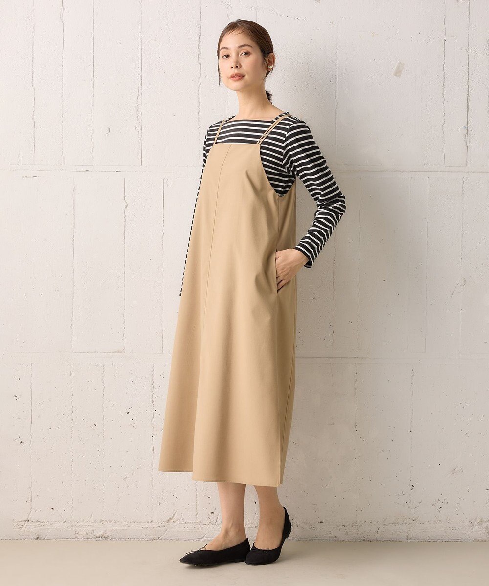 組曲 L 【洗える・シワになりにくい】リネン混オックスストレッチ キャミワンピース 