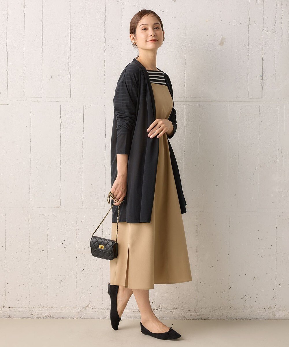 組曲 【洗える・シワになりにくい】リネン混オックスストレッチ キャミワンピース 