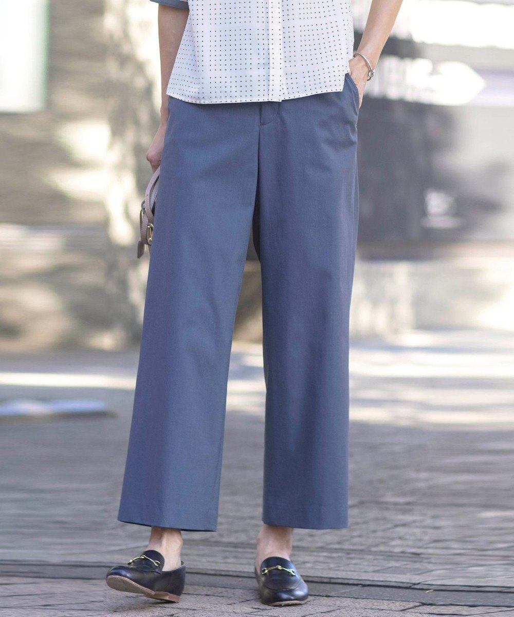 J.PRESS LADIES 【着丈が選べる・セットアップ対応・洗える・撥水・防汚】コットンFITTYシャーク ワイド アンクル パンツ 