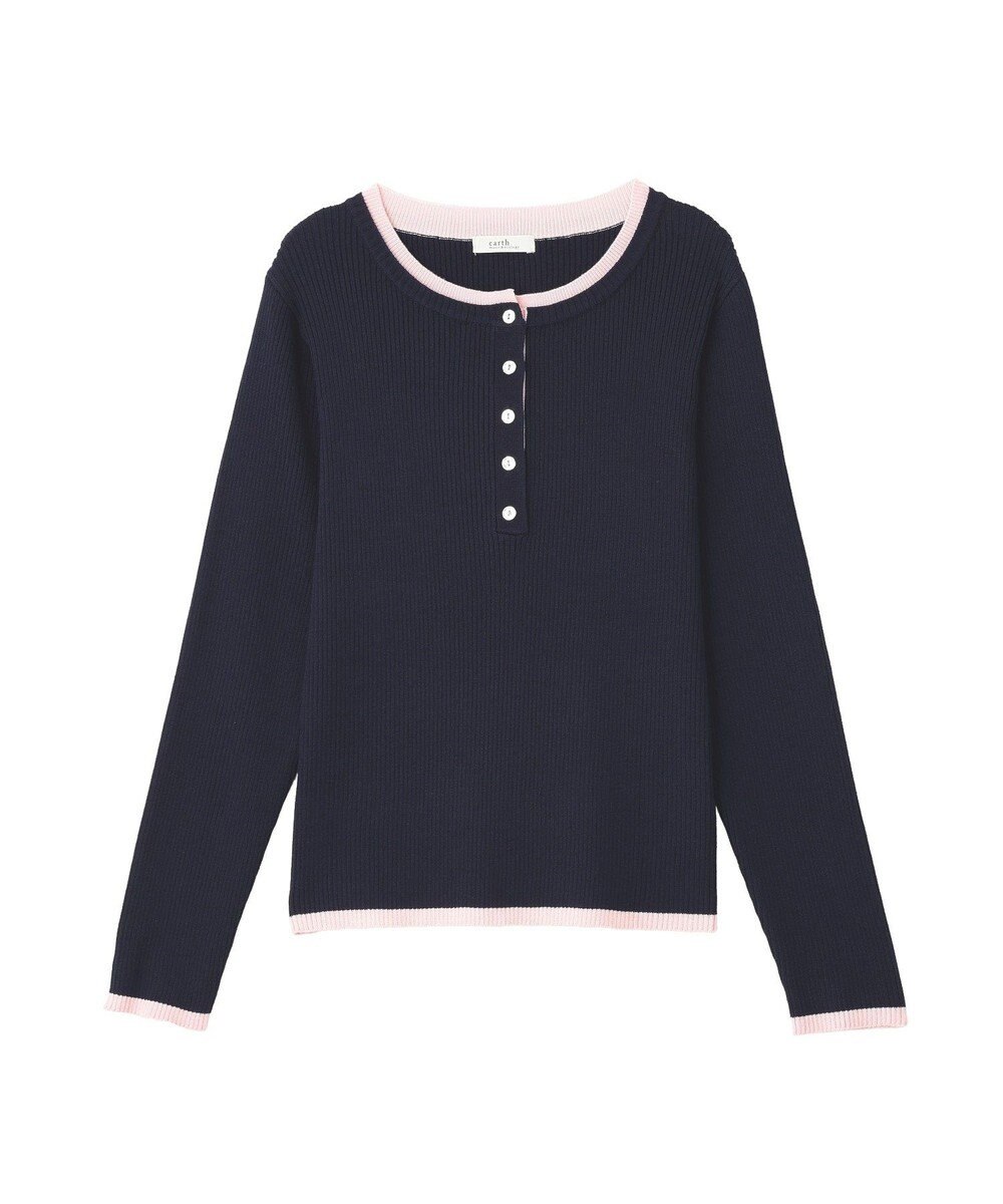 earth music&ecology バイカラーヘンリーネックニットプルオーバー 