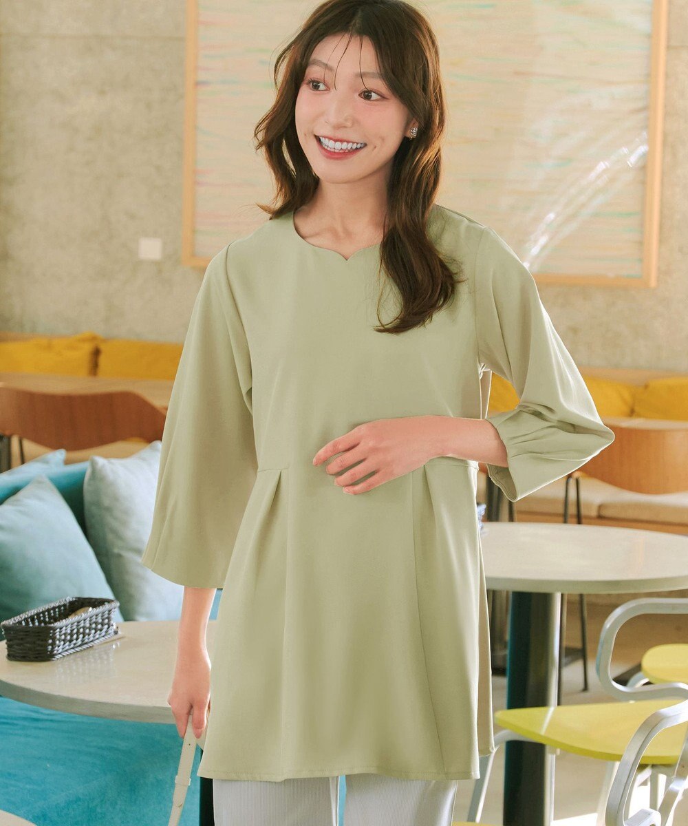 Tiaclasse リボン付きタックフレアチュニック 