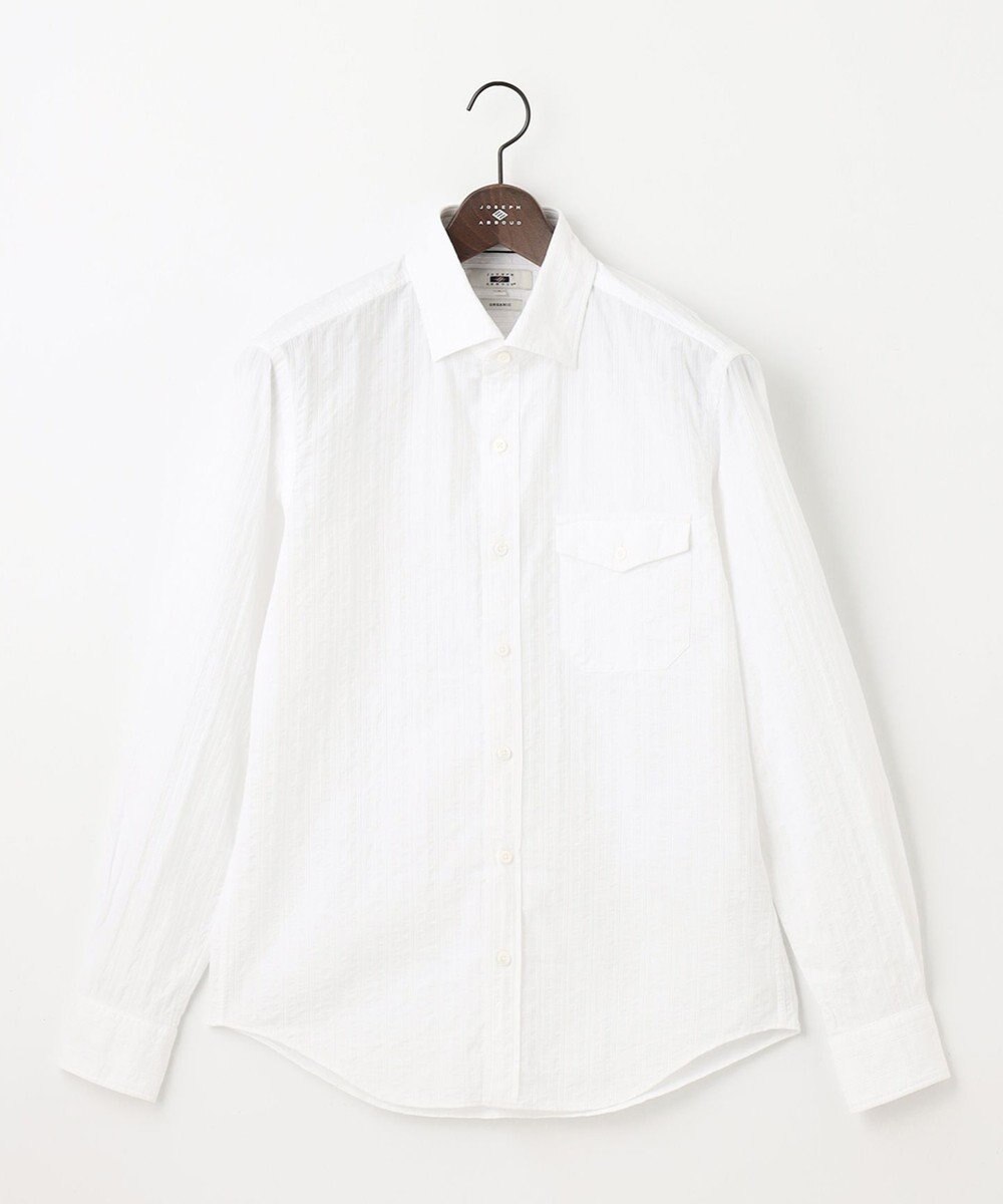 JOSEPH ABBOUD 【キングサイズ・オーガニックコットン使用】オーガニックコードストライプ ホワイトシャツ 