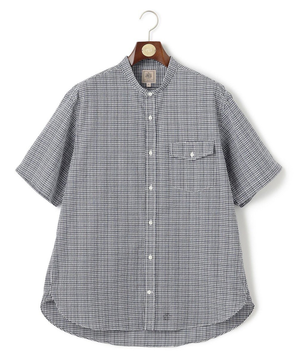 J.PRESS MEN 【KING SIZE】【吸水速乾 / 接触冷感 / 高通気性 / ウォッシャブル】【AERO WAVE SUCKER】バンドカラーチェック シャツ 
