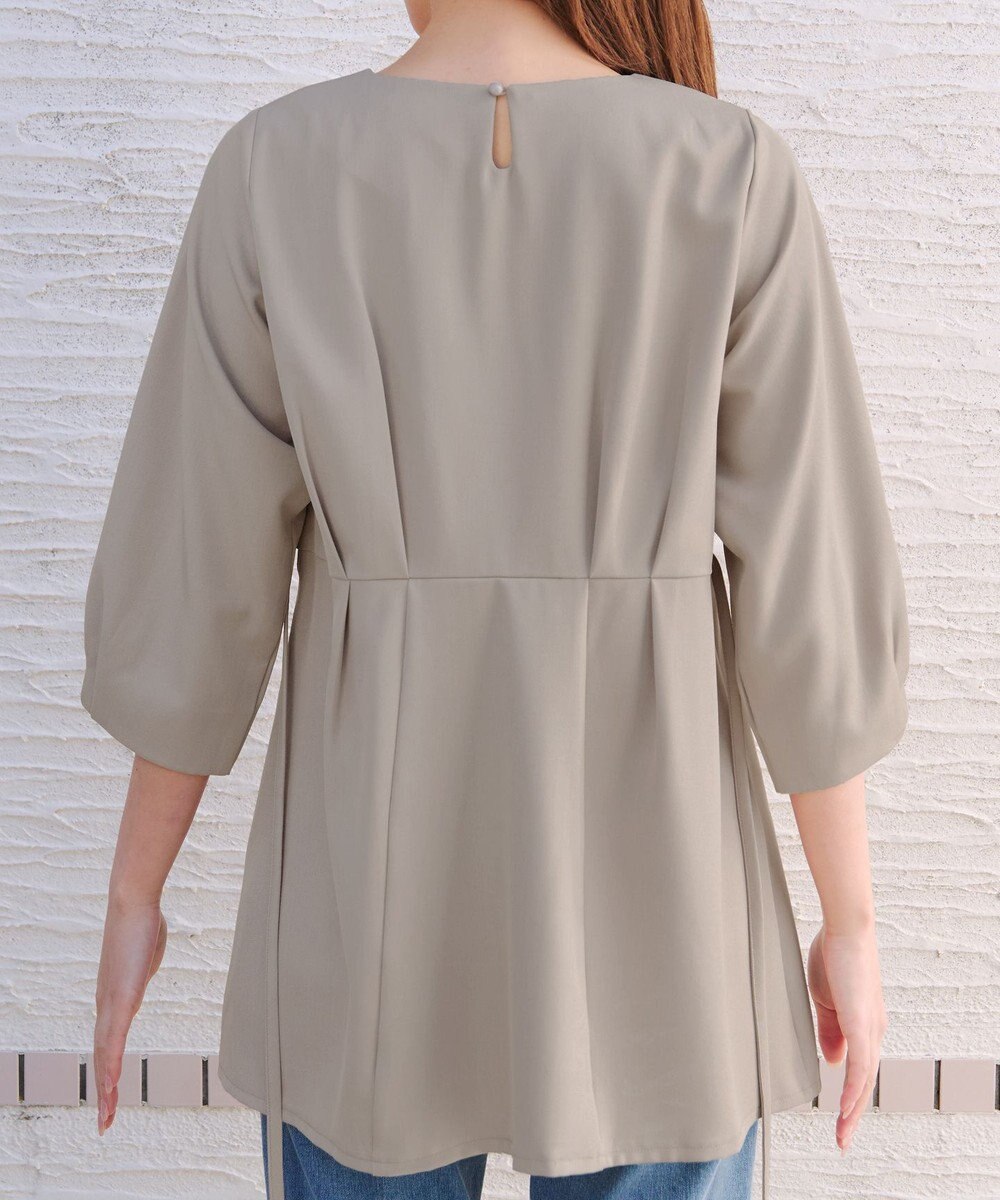 Tiaclasse リボン付きタックフレアチュニック 