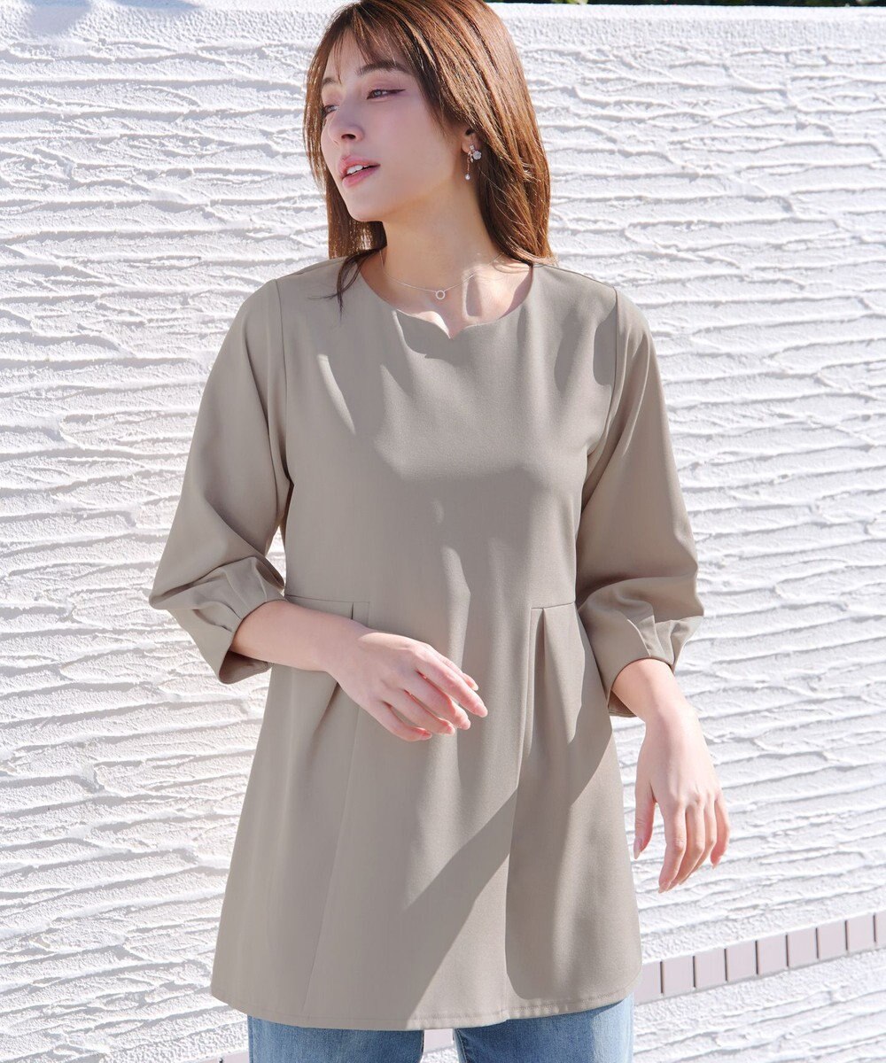 Tiaclasse リボン付きタックフレアチュニック 