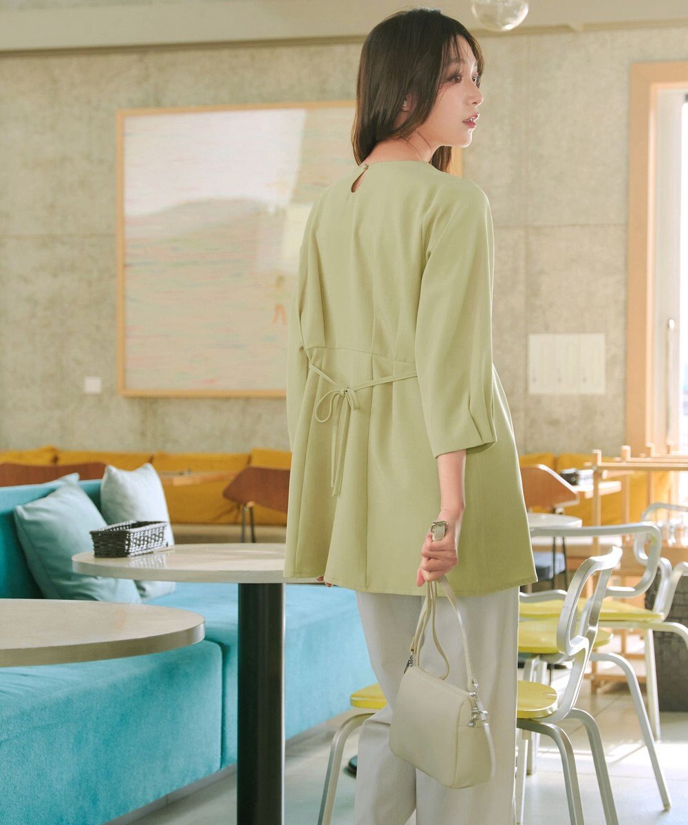 Tiaclasse リボン付きタックフレアチュニック 