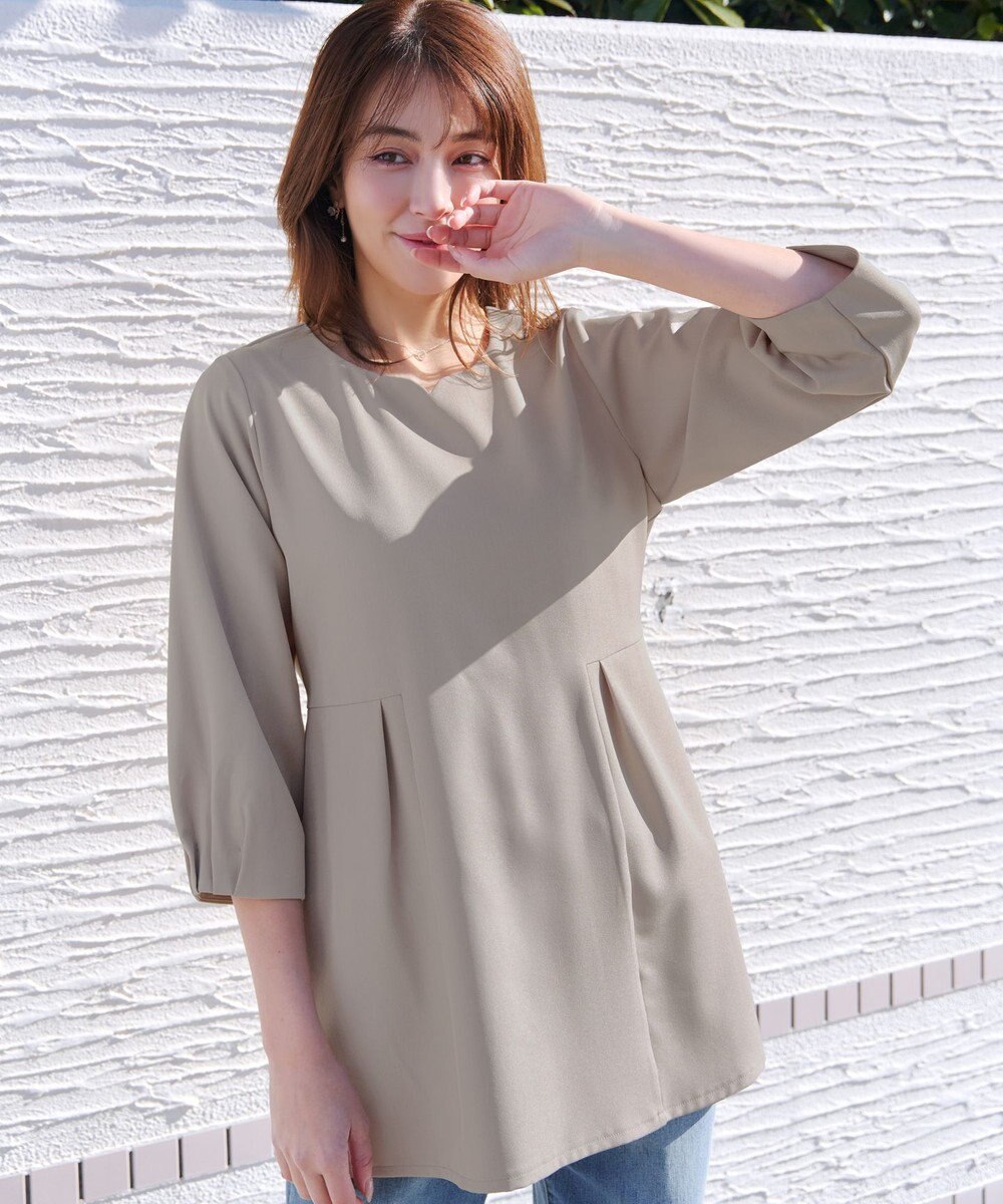 Tiaclasse リボン付きタックフレアチュニック 