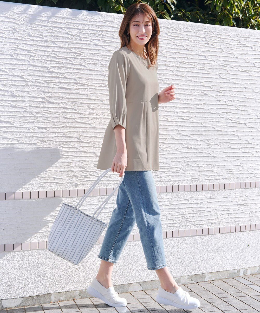 Tiaclasse リボン付きタックフレアチュニック 