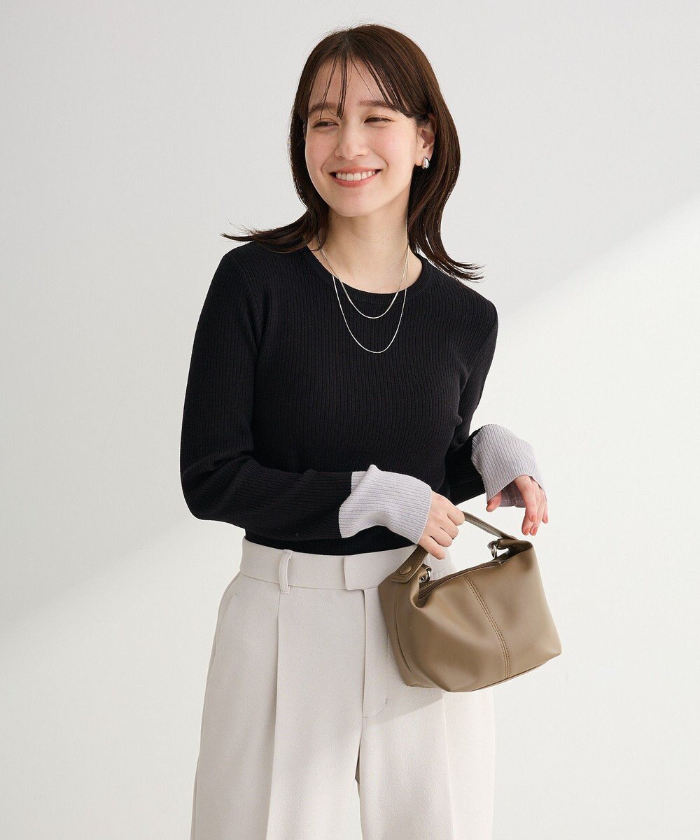 Green Parks アンチピリング袖配色ニットプルオーバー 