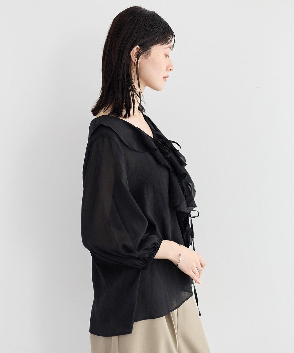 YECCA VECCA ラッフルリボンシアーブラウス 