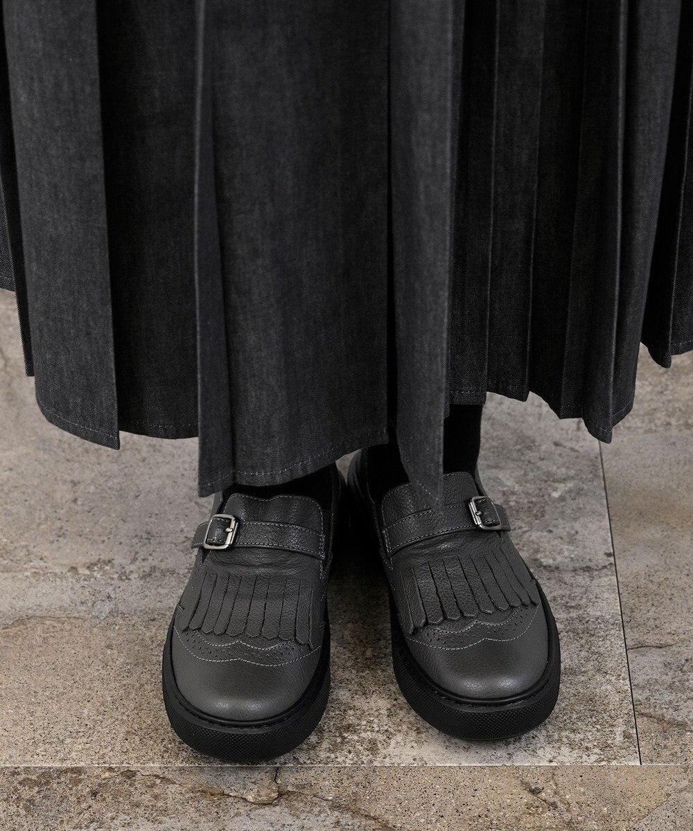 Pointer 日本製 本革フリンジ付き厚底ローファー 