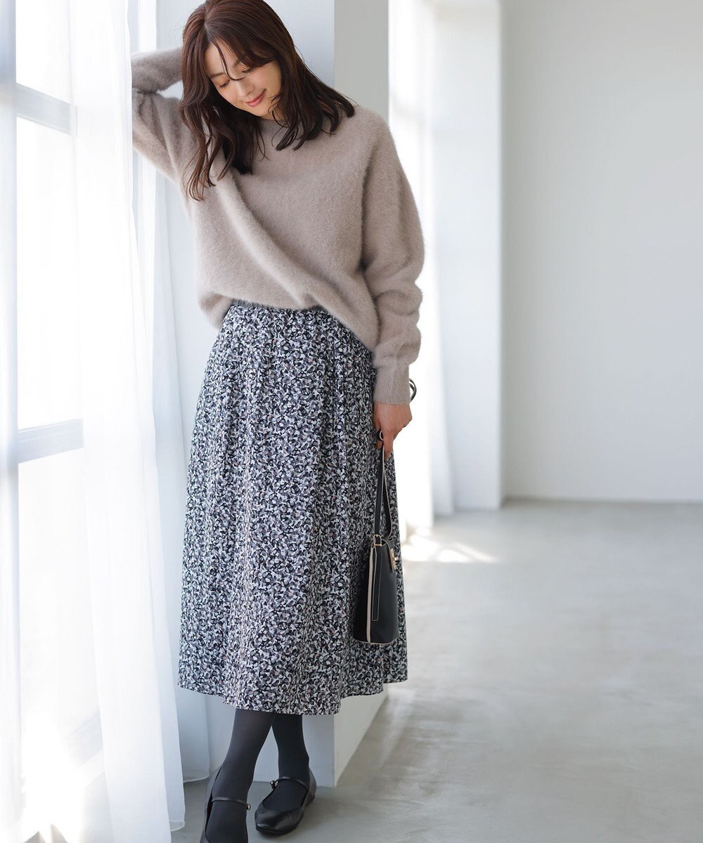 自由区 L 【洗える】フラワーペタルプリント スカート 